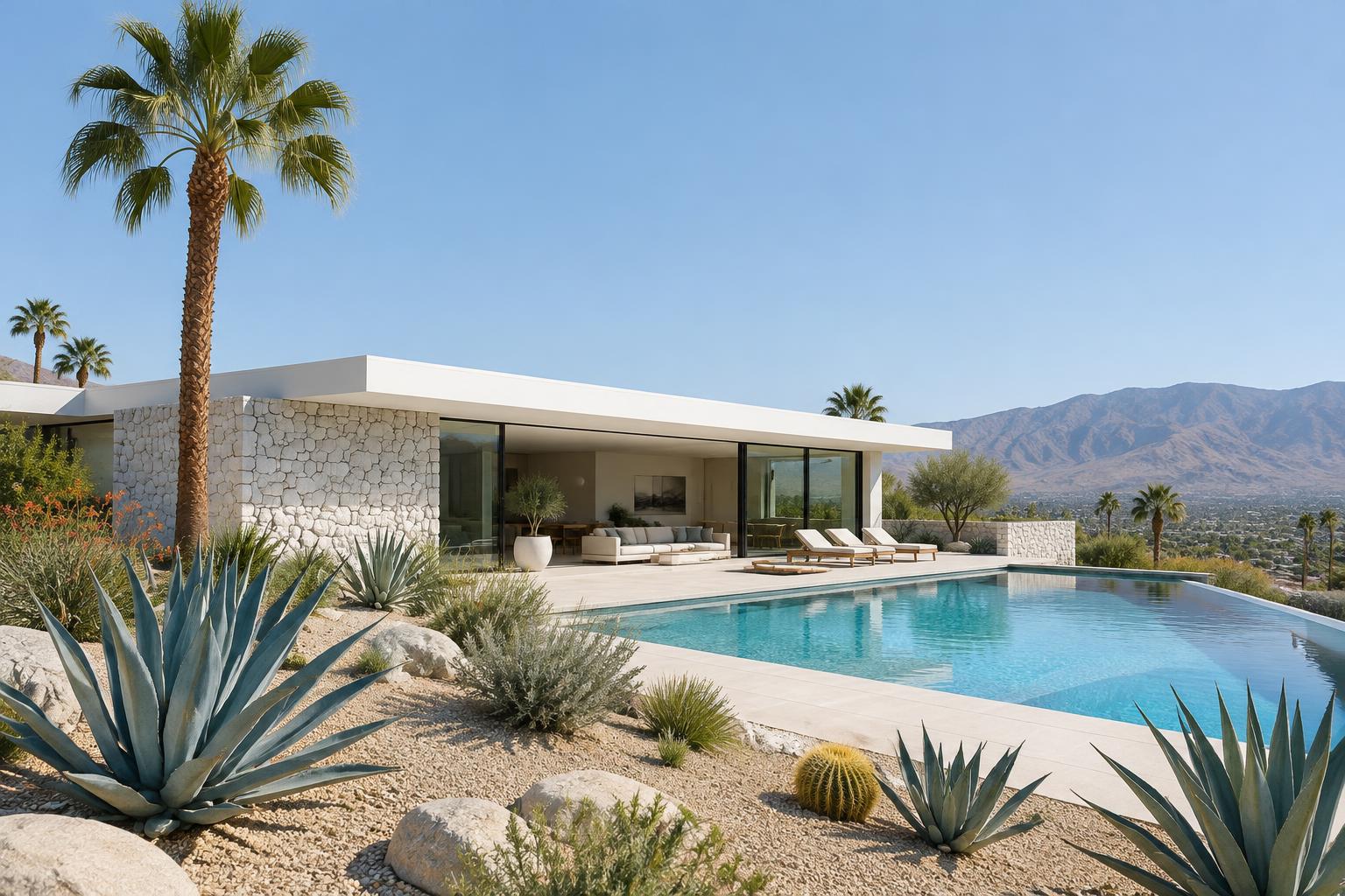 Contemporary desert home with a swimming pool in a real estate website concept