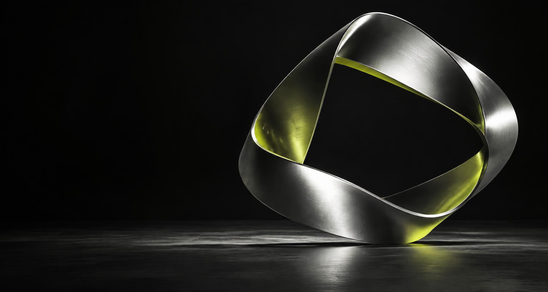 Sculptural silver loop with lime reflections